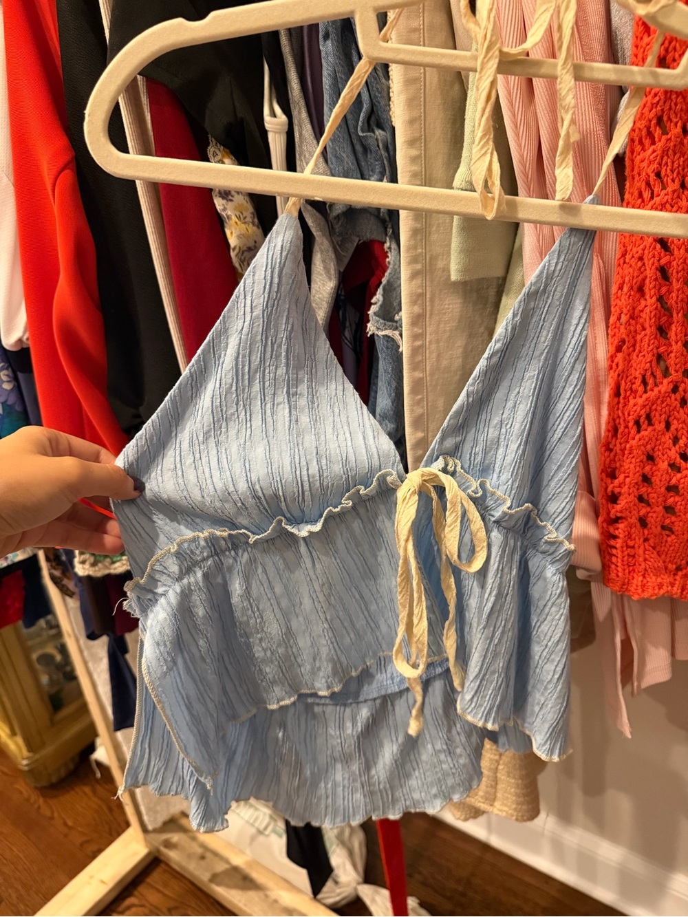 SHEIN Light Blue Ruffle Tie-Front Camisole
